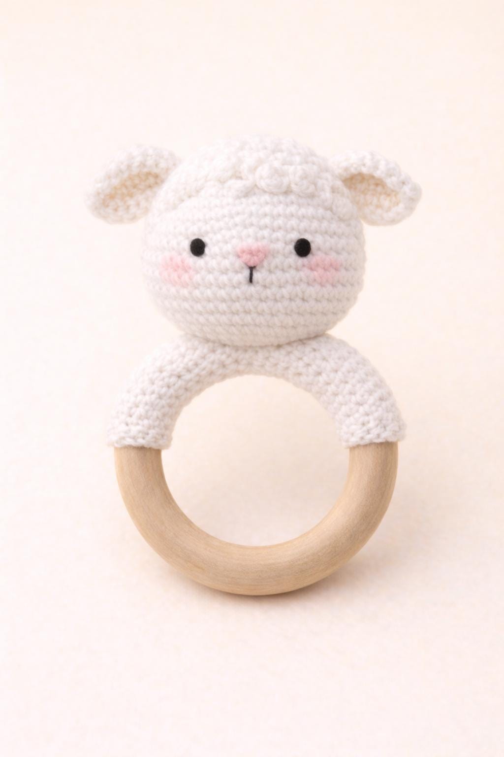 Handgemachter Häkel Beißring aus Natur Holzring – Hase,Bär, Koala & Schaf / Natur Holzring / Baby Geschenk / Baby
